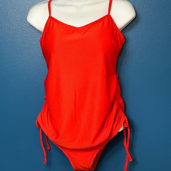 Beach Bump by Motherhood NWT Maternity Orange One Piece, Side Drawstring w/ tie. - Picture 1 of 8